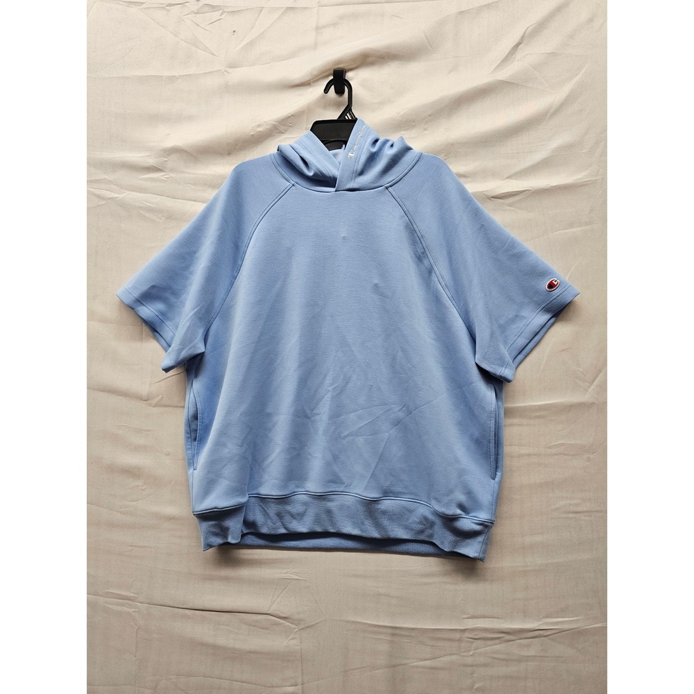 Champion Mens Club Sport Short Sleeve Hoodie Blue Polyester Blend Size Large